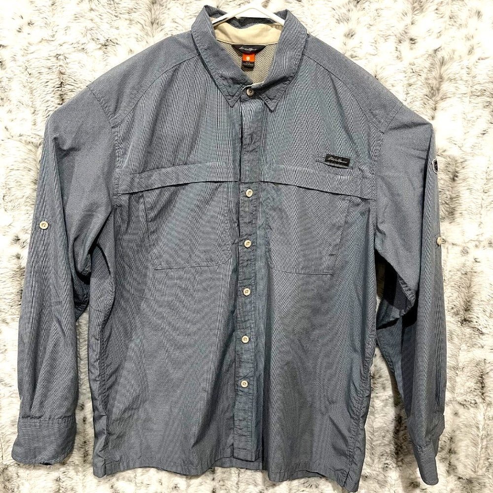 Eddie Bauer Mens Sport Shop Hiking Button Up Long Sleeve Shirt Vented Size Large